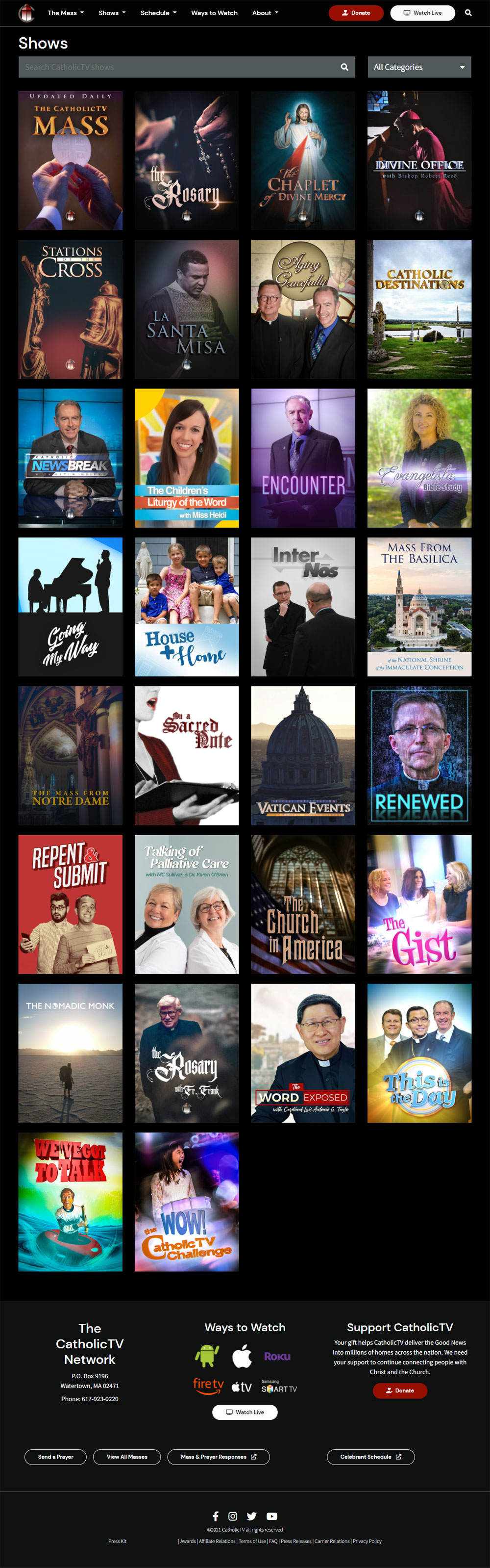 CatholicTV All Shows page